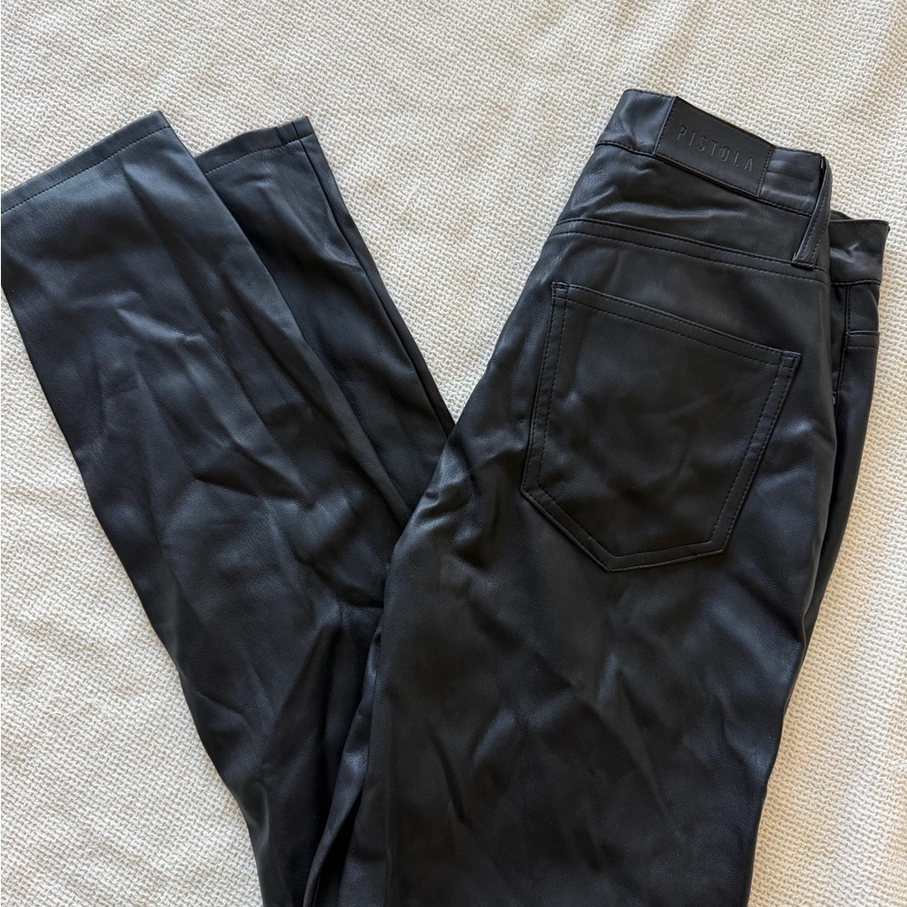 Pistola NWT Lennon Black Leather Pants in Slate Black - Picture 5 of 9